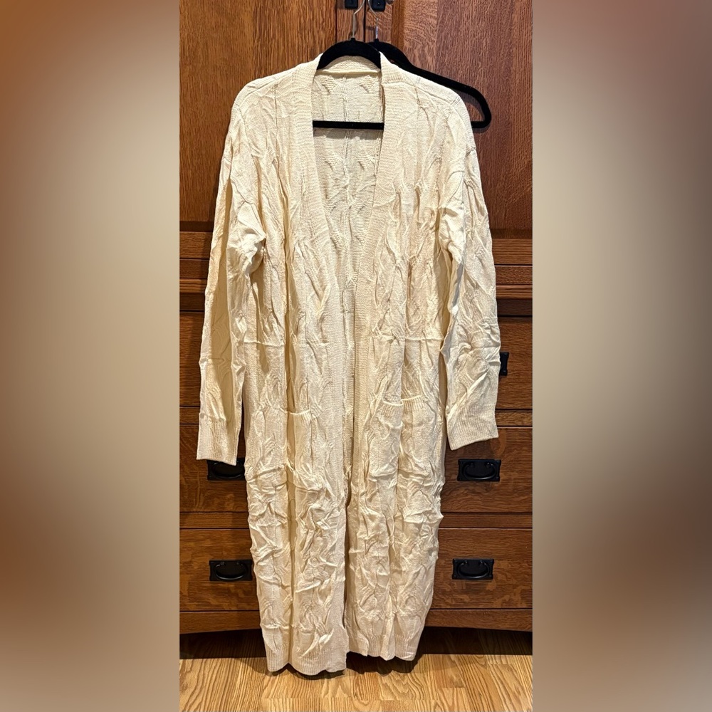 Cream Long Sleeve Cardigan / Duster cable knit look
